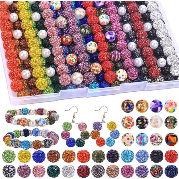 Jewelry Making Beads Set, 590 PCS 10mm Round Mixed Color Rhinestone - Picture 6 of 7